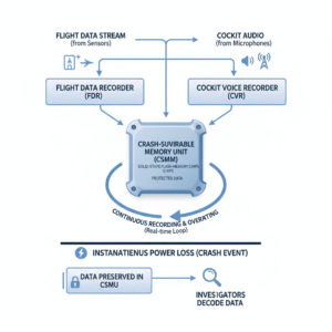 How a black box in aircraft records flight data and cockpit audio.