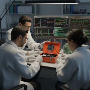 Lab technicians decoding flight data recorder and cockpit voice recorder.