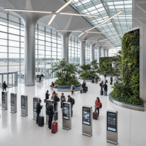 Interior of one of the worldโs best airports in 2025 with digital check-in and sustainable design.