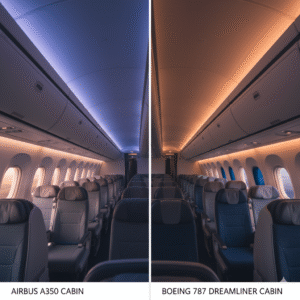Airbus and Boeing cabin design comparison for passenger comfort.
