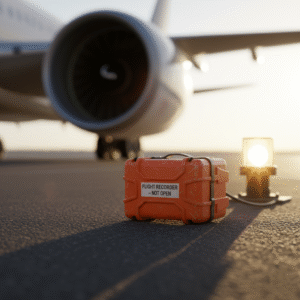 Light placed near airplane engine symbolizing safety and resilience.