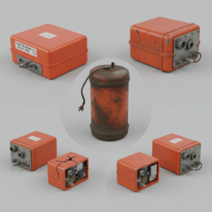 Recovered aircraft black boxes used in air crash investigation.