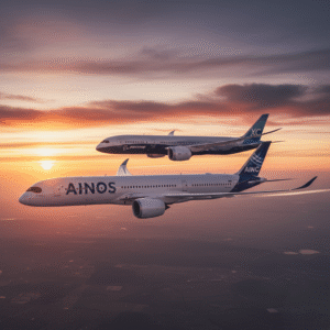 Airbus and Boeing flying side by side, representing the future of aviation.