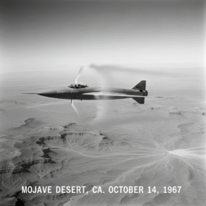 Bell X-1 aircraft piloted by Chuck Yeager breaking the sound barrier in 1947.