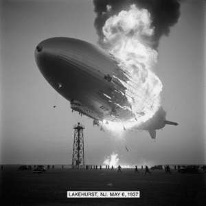 he Hindenburg airship disaster of 1937 during landing in New Jersey.