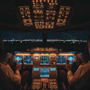 Advanced Airbus A350 cockpit with glass displays and fly-by-wire systems.