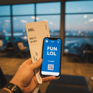 Close-up of traveler’s hand holding a boarding pass showing airport codes clearly.