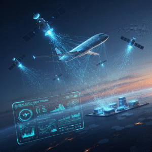Next-generation black box in aircraft streaming flight data to satellites.