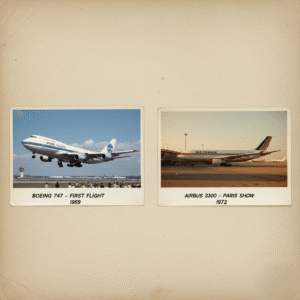Boeing and Airbus aircraft showing the evolution of aviation giants.