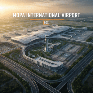 Modern airport aerial shot with newly assigned IATA and ICAO codes displayed.