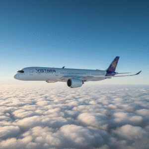 Airbus A350 cruising above clouds
