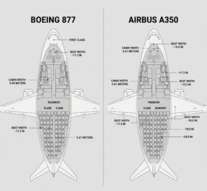 Seat width comparison between 787 and A350