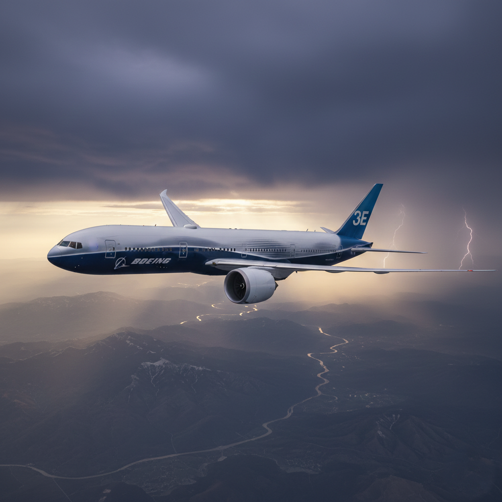 Test flight image in dramatic sky.