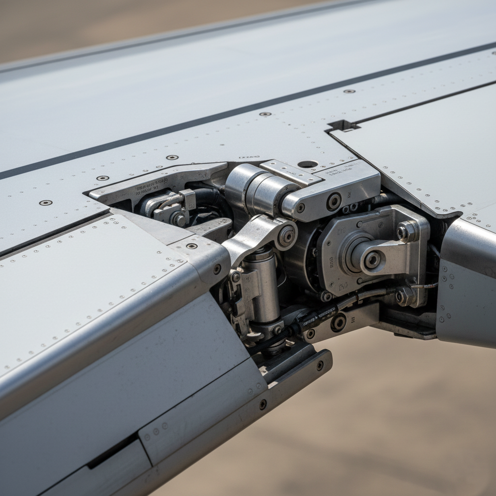 Detailed view of Boeing 777X folding wingtip.