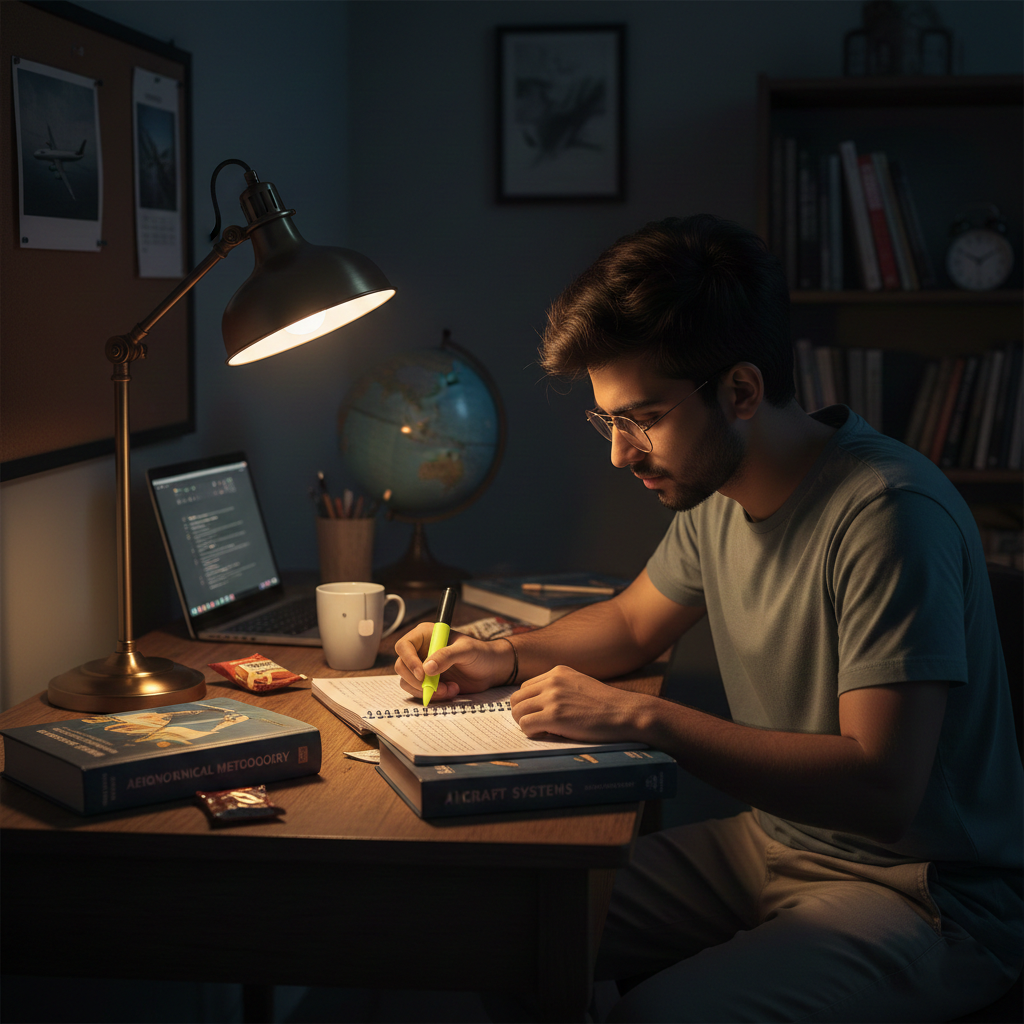 DGCA exam preparation by Indian pilot aspirant studying aviation subjects